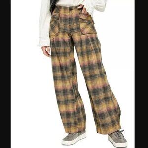 Free People Plaid Wide Leg Pants - Yellow and Pink